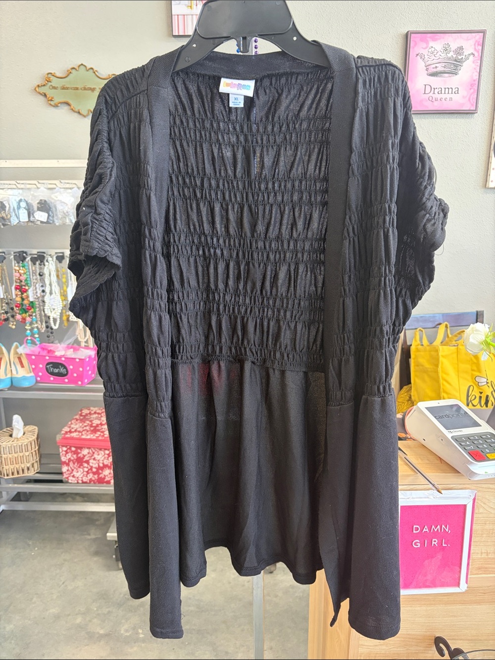LuLaRoe Black Smocked Open Front Cardigan